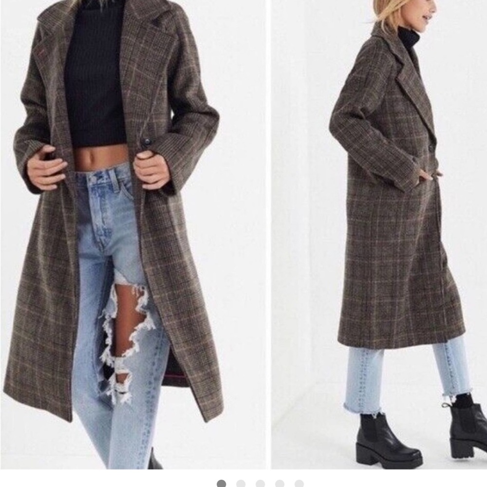 Avec Les Filles Brown Plaid Coat with Pink Highlights